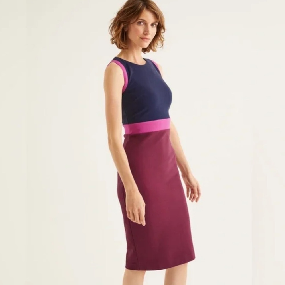 Boden Navy, Pink & Berry Colorblock Midi Dress